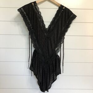 Dara-Jane New York Womens Vintage Teddy Bodysuit Size Large Black Lace Lingerie